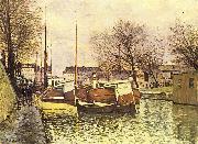 Alfred Sisley, Kahne auf dem Kanal Saint-Martin in Paris